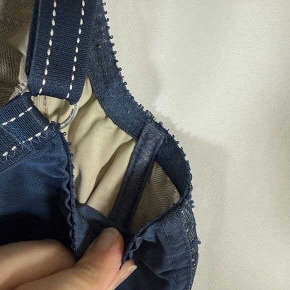 Chantelle Bra Women's 38DDD Blue Floral Lace Hook Eye Mesh Back Adjustable - Picture 12 of 12